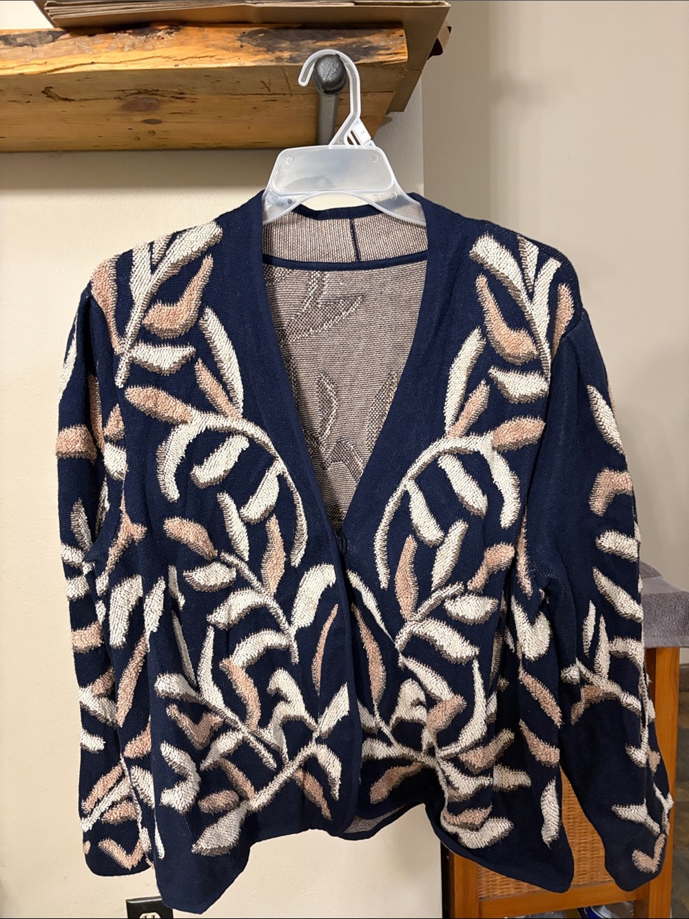 Navy Floral Embroidered Open-Front Cardigan Sweater
